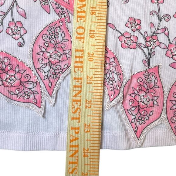 Y2K Sere Nade Pink Fairy Ribbed Beaded Flower Fairy Tank Top Size Medium - Picture 6 of 8